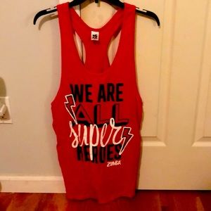 Very rare Zumba tank top, size large, red, Superhero collection.